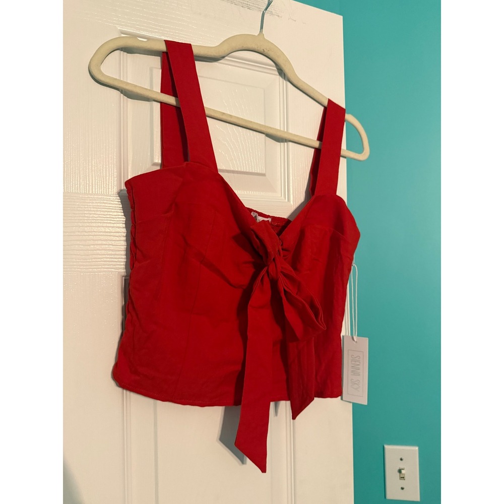 Sienna Sky Red Tie Front Smocked Back Crop Top Size Medium NWT